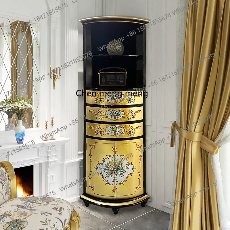 Chinese French light luxury living room painted triangle corner wine cabinet solid wood rack corner cabinet