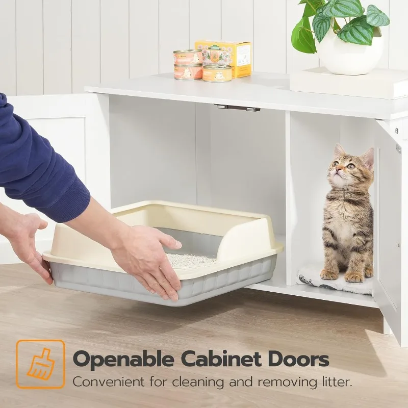 Litter Box Enclosure, Cat Litter Box Furniture with Removable Divider, Large Hidden Litter Box Furniture, Wooden Cat House