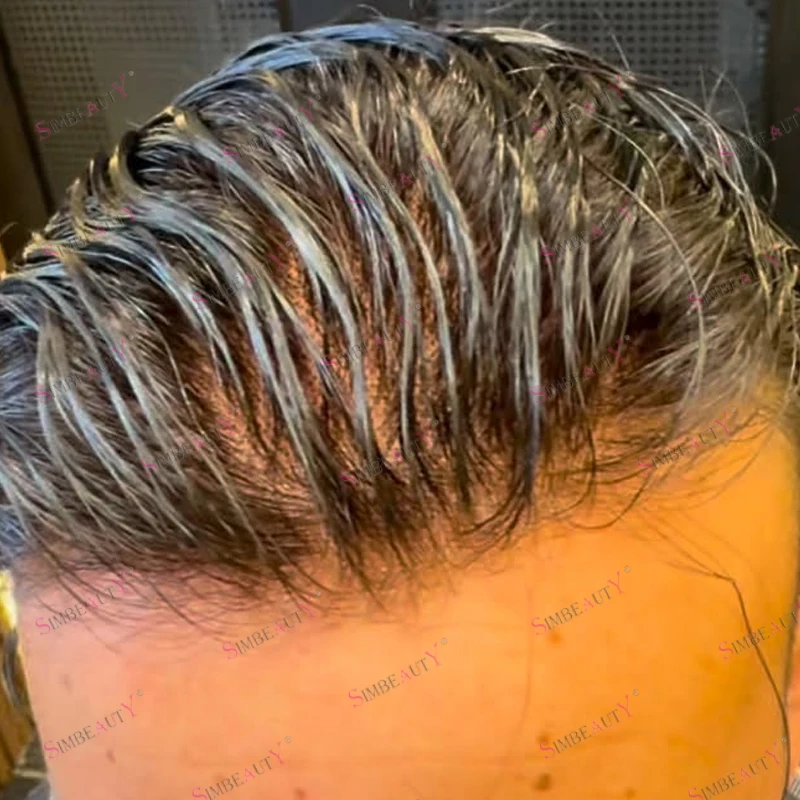80% Density Unprocessed Human Hair European Men's Black Hair Replacement Undetectable 0.02mm Ultra Thin Skin Base Men Toupee
