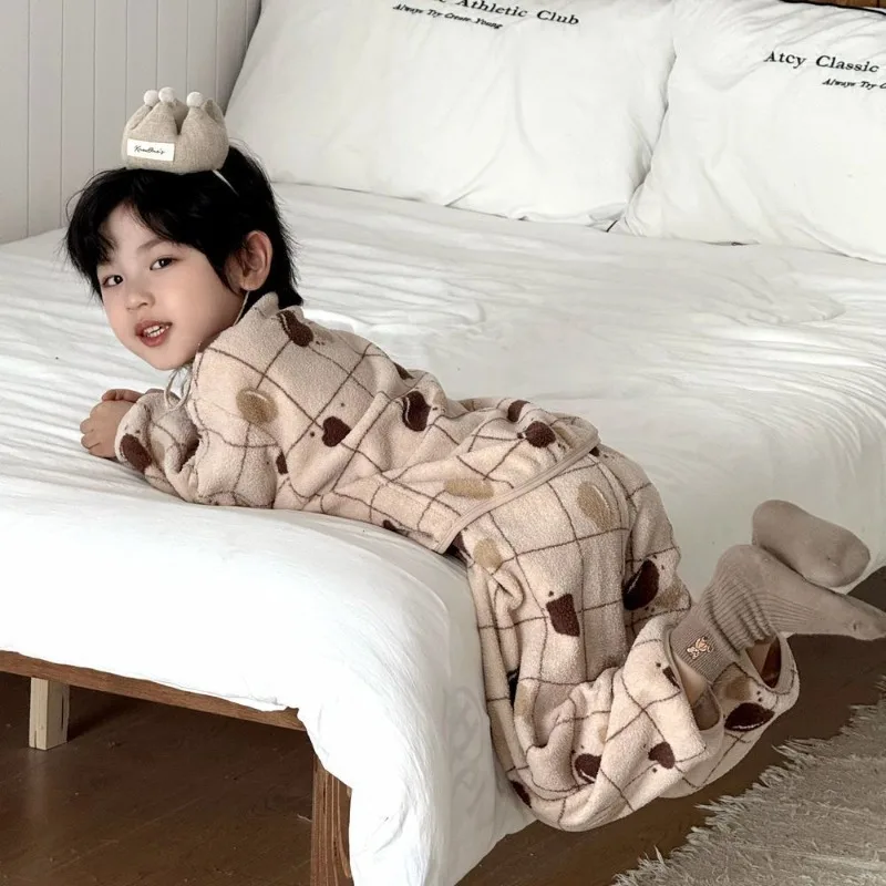 

Kids' Thermal Coral Fleece Pajamas Warm Flannel Sleepwear for Children Fleece Lined Thickened Autumn Winter Cozy Indoor Comfort
