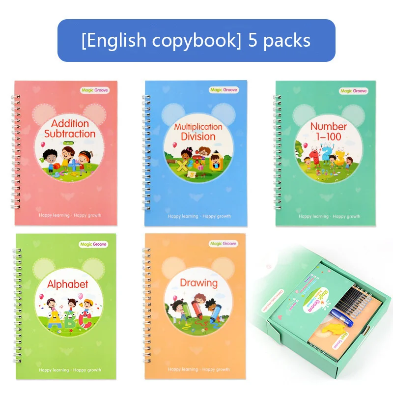 4 Magic Copybooks Children's Toy Writing Reusable Free Wiping English Arabic Math Drawing Writing Practice