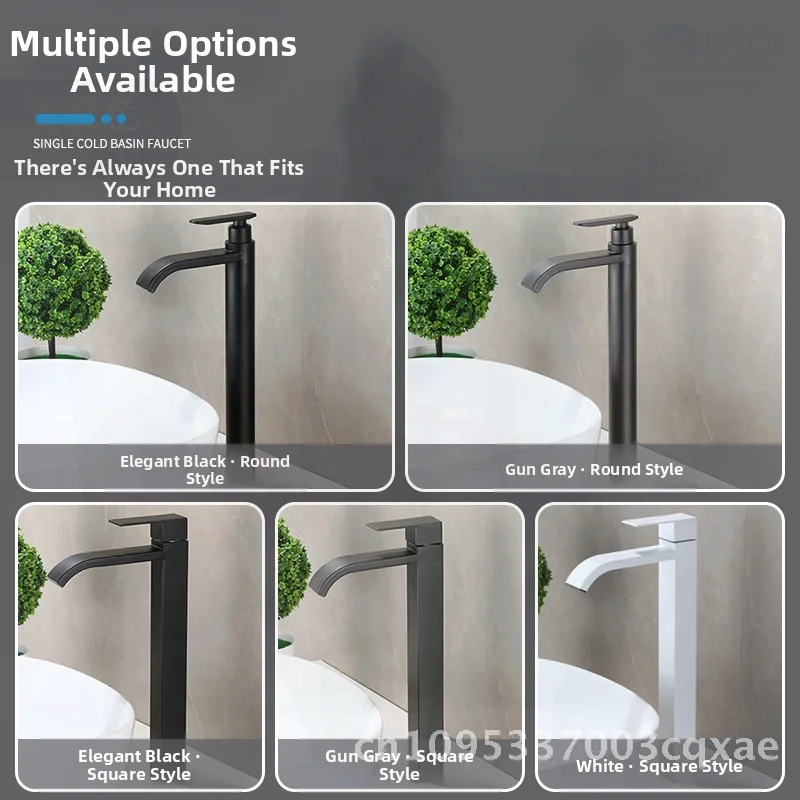 

Black Stainless Steel Bathroom Counter Basin Faucet Single Cold Water Modern Minimalist Art Basin Mixer without Hose