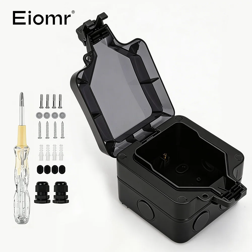 EIOMR 16A 220V IP66 wasserdichte Doppelsteckdose, schwarze Outdoor-Steckdose mit Schalter, mit Typ-C-Ladeanschluss, EU-Standardsteckdose