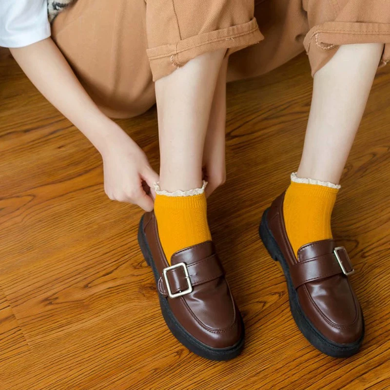 3 pares de calcetines de algodón suave con volantes de encaje a la moda para mujer, calcetines lisos de primavera y verano, bonitos y dulces calcetines acogedores con volantes para chica princesa