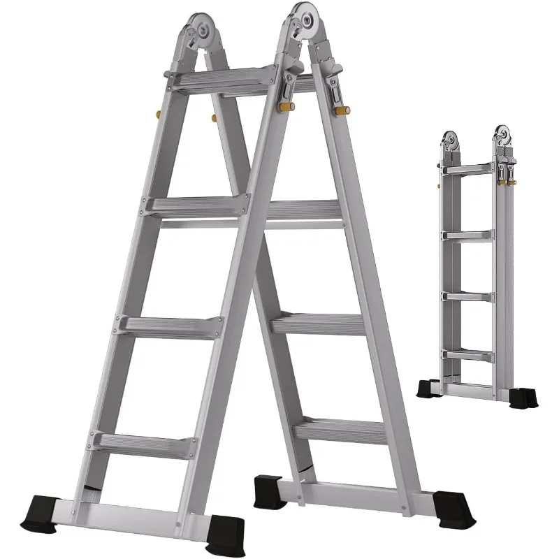 A Frame 4 Step Extension Ladder, 17Ft Aluminum Multi-Position Ladder, Anti-Slip Telescoping Ladder, Storage Folding Ladder