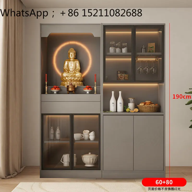 SCY Solid wood Buddhist cabinet with glass door Offering and dining side storage Home multi-functional shrine display rack