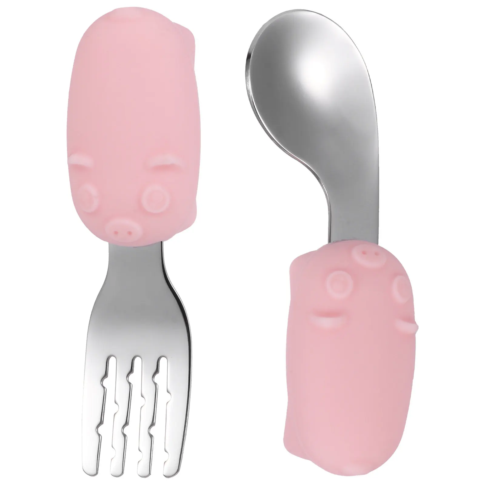 

1Set Baby Feeding Tableware Stainless Steel Fork Short Handle Spoon -Feeding Tools Lightweight Training Utensils