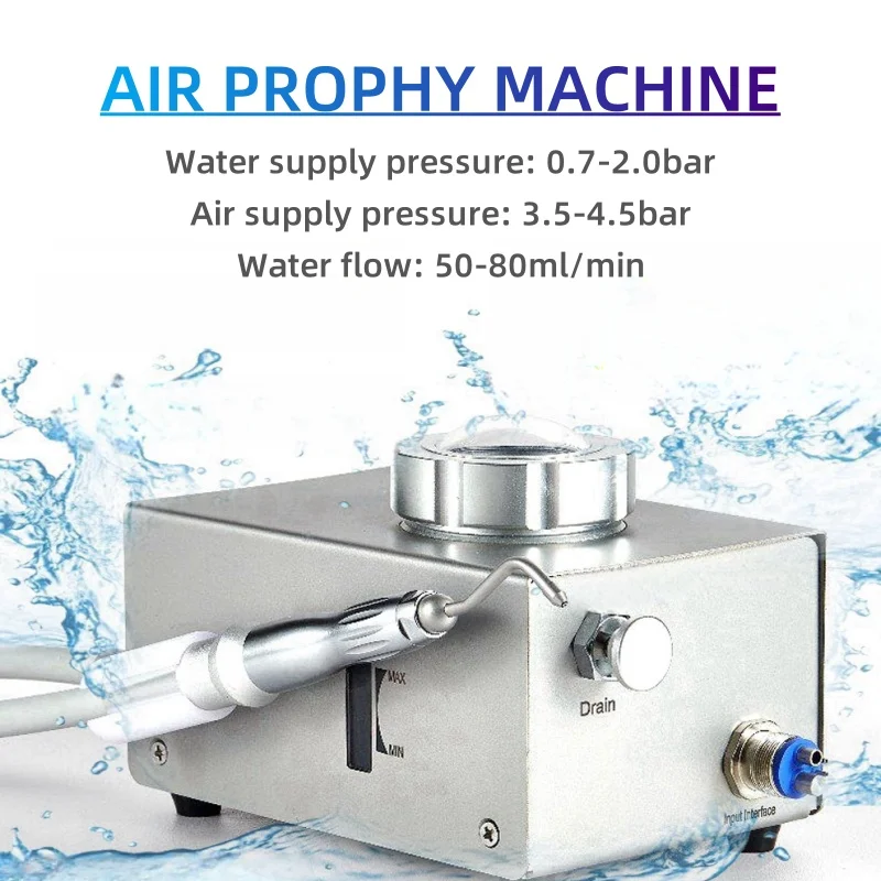 Dental Sandblasting Machine for Teeth Cleaning and Polishing, Desktop Air Water Prophy Dentist Equipment