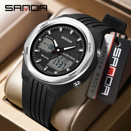 Imagen 2 del producto Reloj electrónico SANDA 6267 a la moda para hombre, operación multifuncional, luz nocturna, resistente al agua, pantalla Dual, reloj electrónico para estudiantes