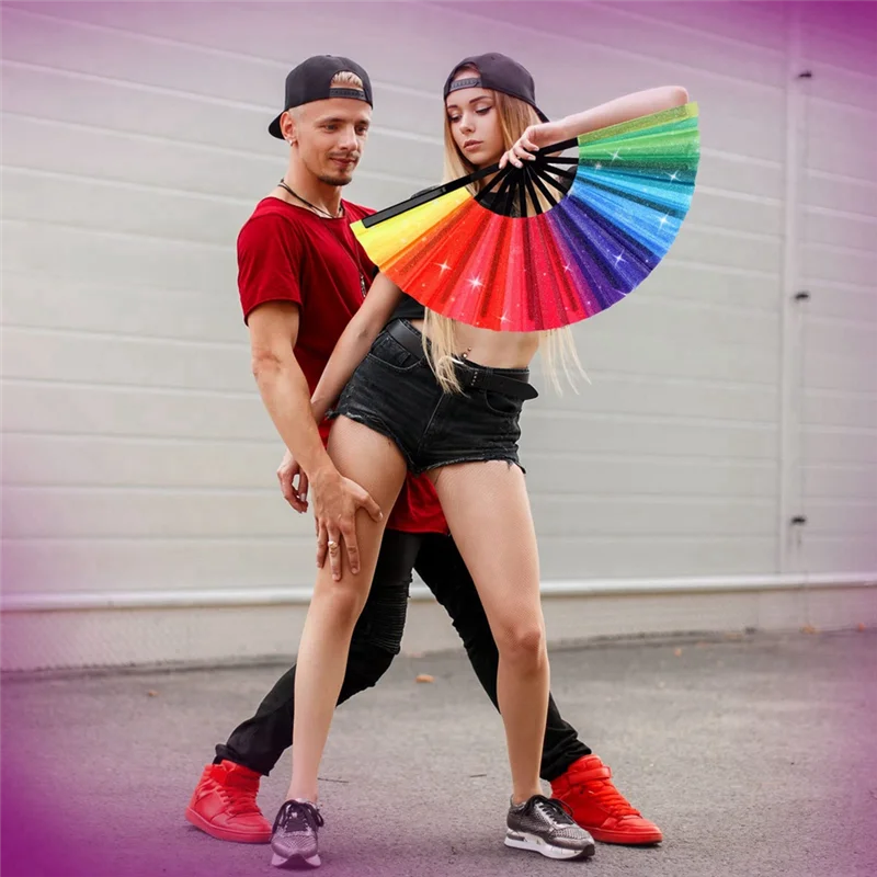 

SYW-4Pcs Handheld Rave Fan Performance Clack Dance Fan Chinese Festival Fan Decorative Folding Fan