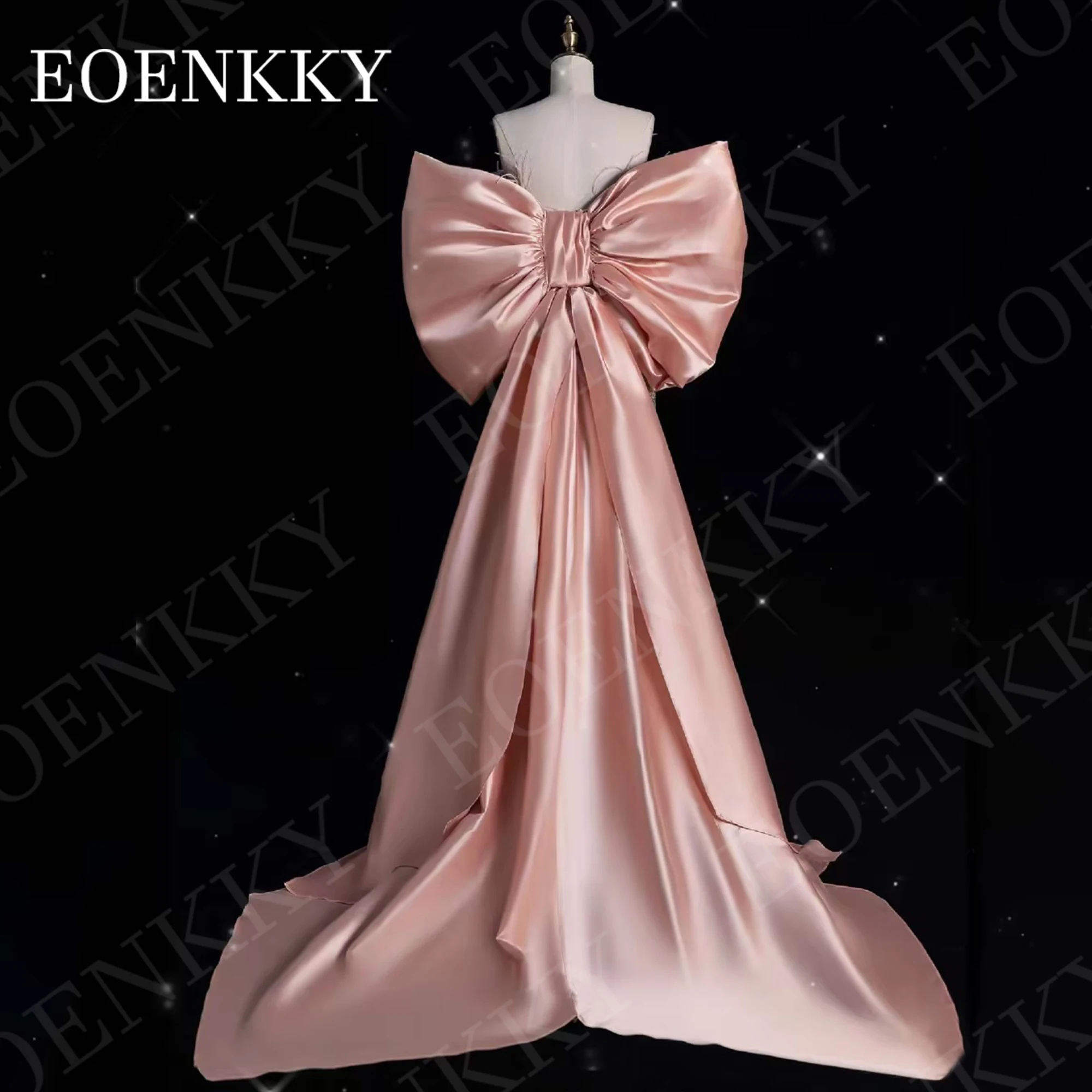 EOENKKY Luxury Mermaid Evening Dress Sparkly Sequins Feathers Off Shoulder Special Occasion Dresses Split Detachable Bow Train