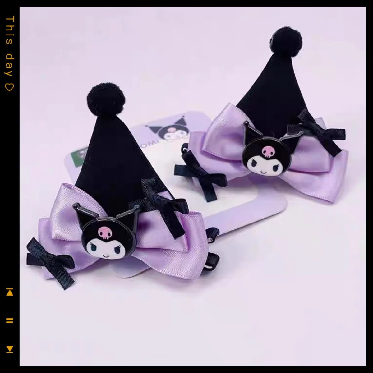 

Kawaii sanrio cute black cat ear hairpin Kuromi anime peripheral bow hairpin cartoon female birthday gift Christmas Halloween