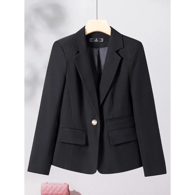 Blazer feminino de manga comprida de botão único, preto, cáqui, monocromático, roupa de trabalho, casaco formal feminino, jaqueta feminina, outono, inverno