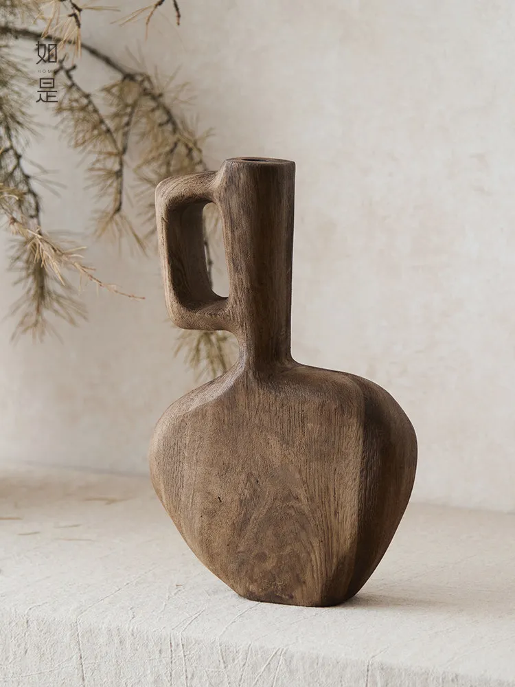 If yes/wabi sandy wind retro vase ornament B & B hotel restaurant living room creative decoration solid wood old