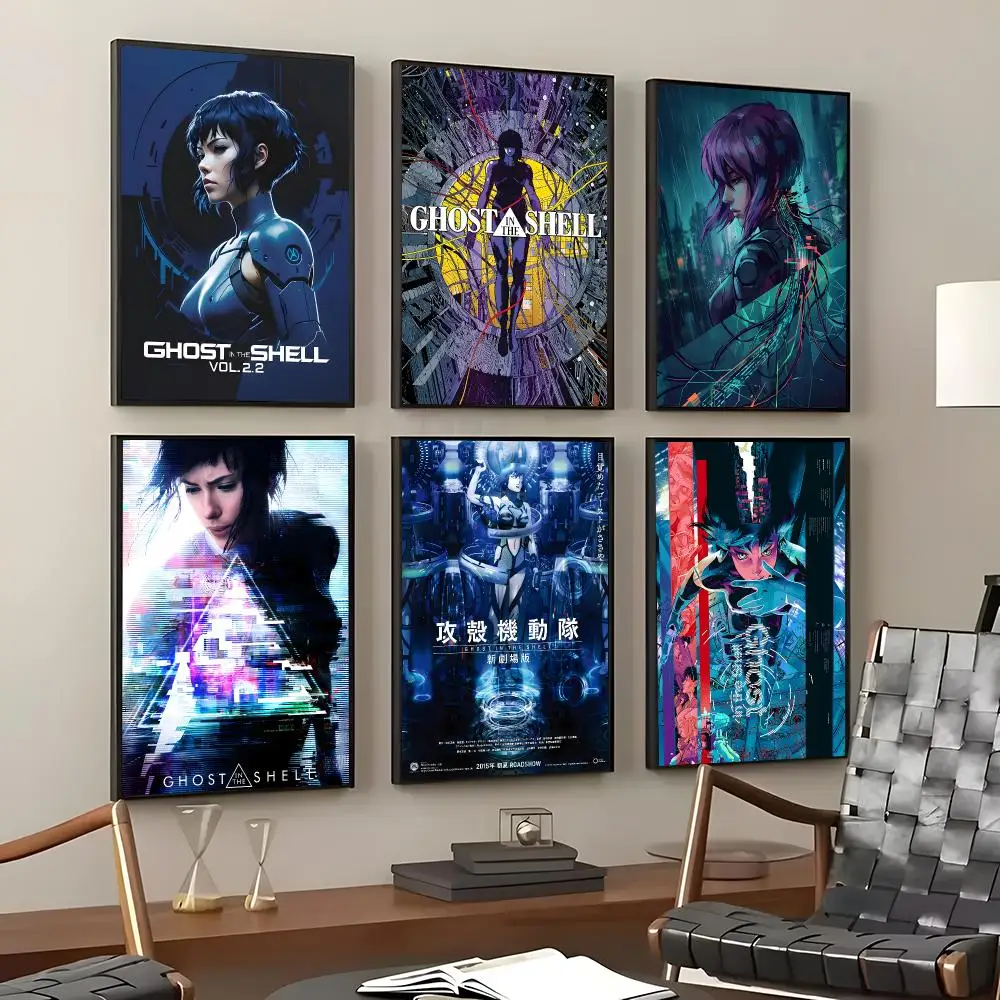 Anime Ghost in the Shell Poster Self-Adhesive Waterproof Wall Stickers, Coffee Bar Home Wall Decor