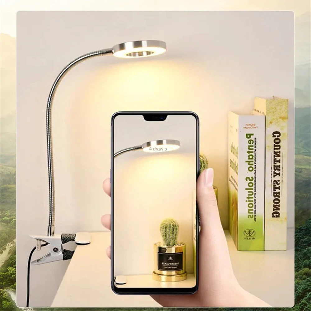 Clip Light Reading Lights LED Clamp-on Desk Lamp with 3 Color Modes and 10 Brightness Dimmable Flexible for Video Conference