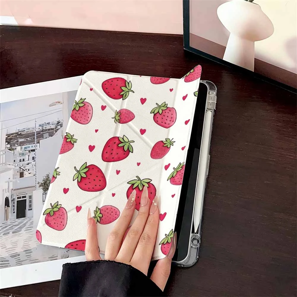 Strawberry Red Heart For Samsung Galaxy Tab A8 A9 A11 S6 S7 S8 S9 S10 FE Plus Lite Protective With Pen Slot Tablet Case