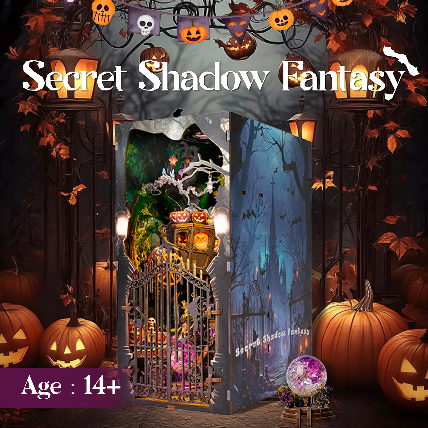DIY Wooden Secret Shadow Fantasy Book Nook Shelf Insert Kits Miniature Model Kit Bookend for Friends Halloween Gifts
