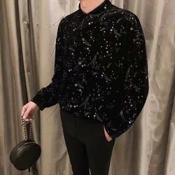 Mens Shirts Starry Sky Performance Shirts Streetwear Fashion Nightclub Youth Campus All-Match Long Sleeve Tops Men'S Clothing