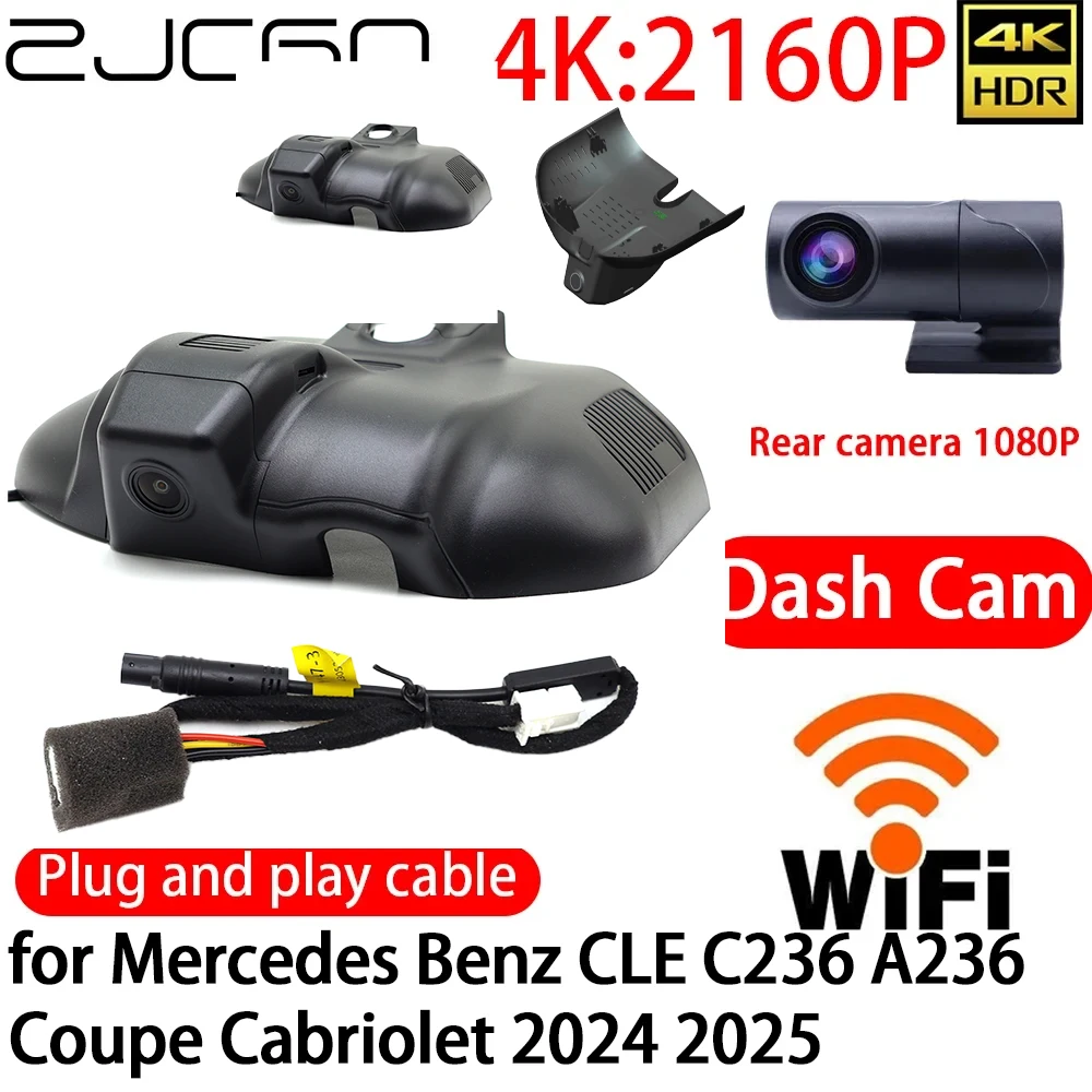 

ZJCGO 4K DVR Dash Cam Wifi Front Rear Camera 24h Monitor for Mercedes Benz CLE C236 A236 Coupe Cabriolet 2024 2025