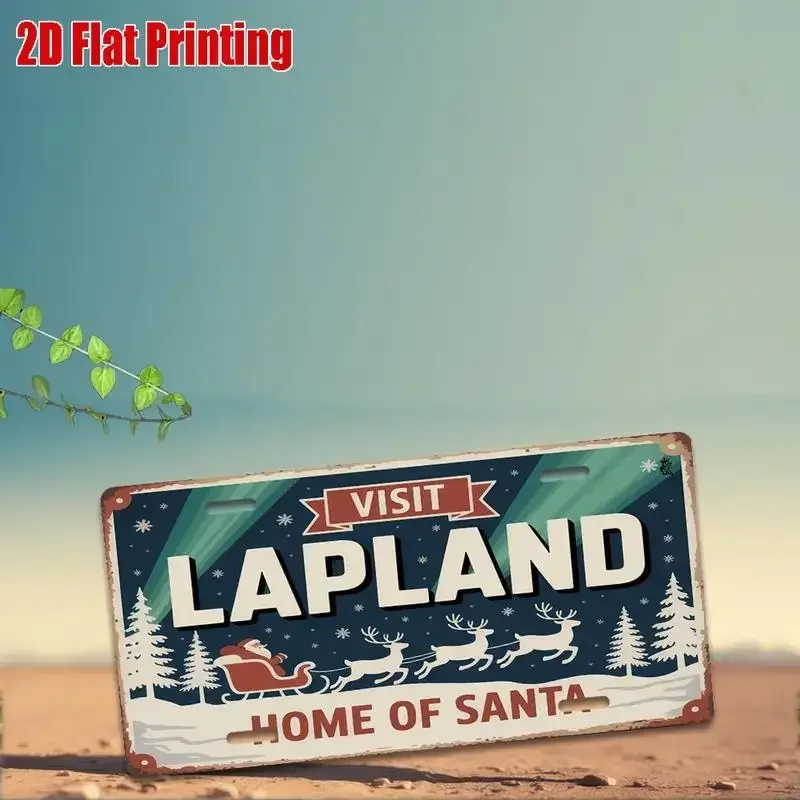 2D Flat Design, Lapland Finland Themed Metal License Plate Sign - Large Size 11.8