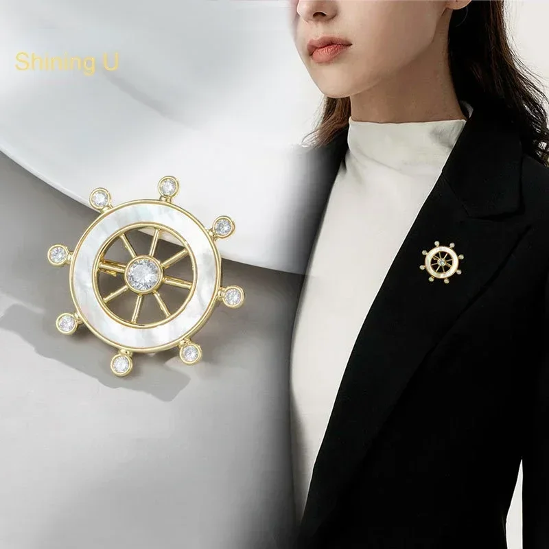 Shining U Rudder Shell Brooch for Women Fashion Accessory for Suit New Year Gift