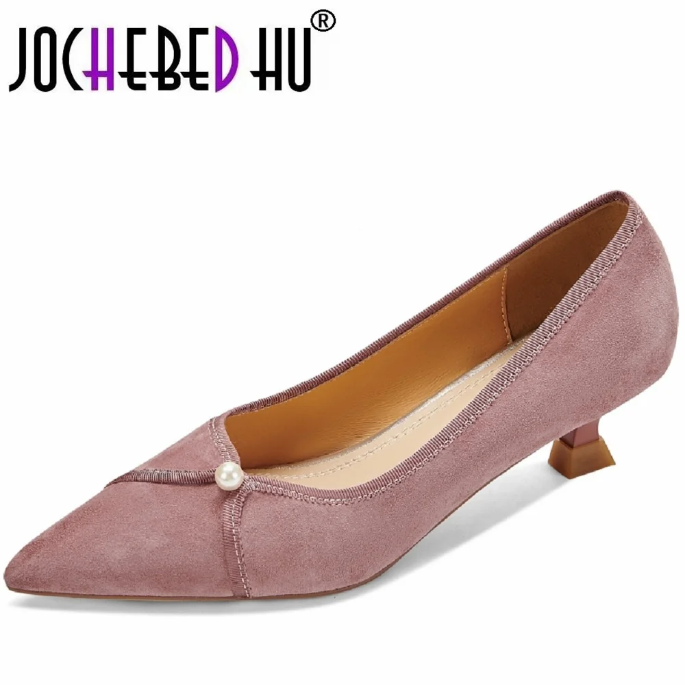 

【JOCHEBED HU】Womens Brand Genuine Leather Elegant Null Sewing Shoes Pointed Toe Designer For Dancer 33-40