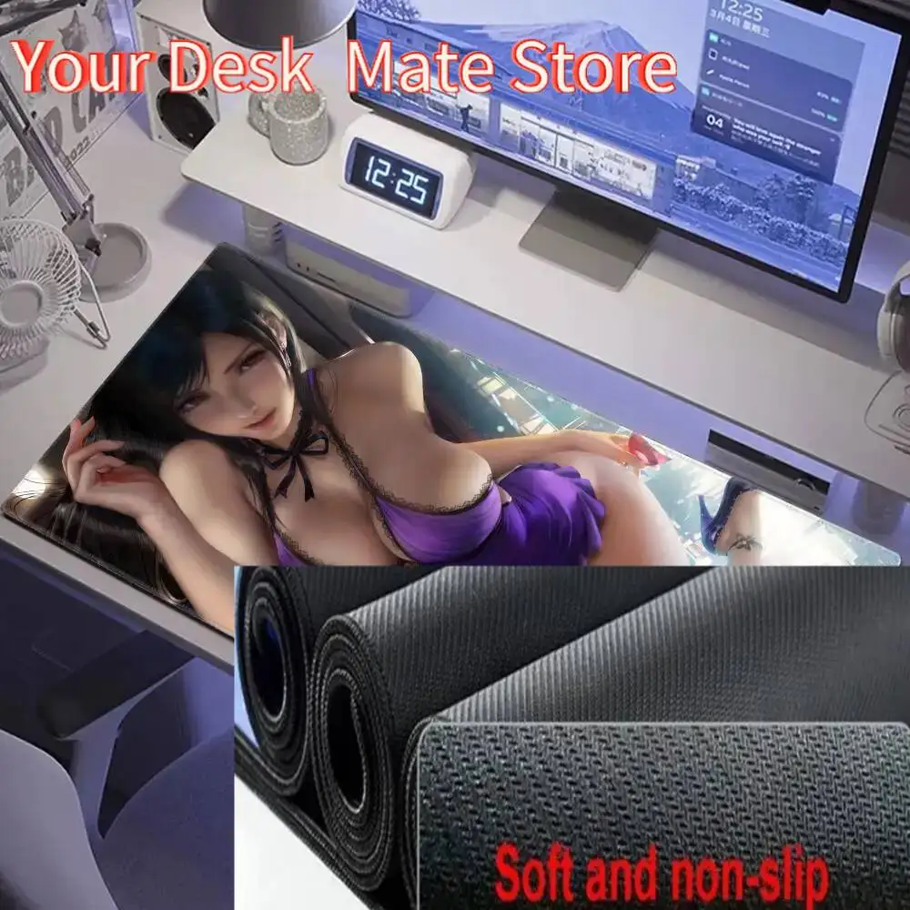 Alfombrilla de ratón FINAL FANTASY 90x40 Tifa, alfombrilla grande para ratón Xxl, accesorios para juegos, alfombrilla para teclado de oficina