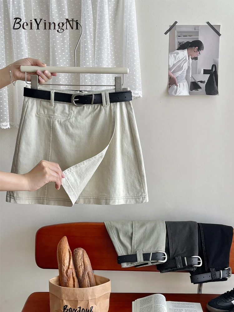 

Женская короткая юбка А-силуэта в американском стиле Beiyingni, новинка 2026 года, модная летняя мини-юбка с высокой талией, сексуальная юбка с разрезом