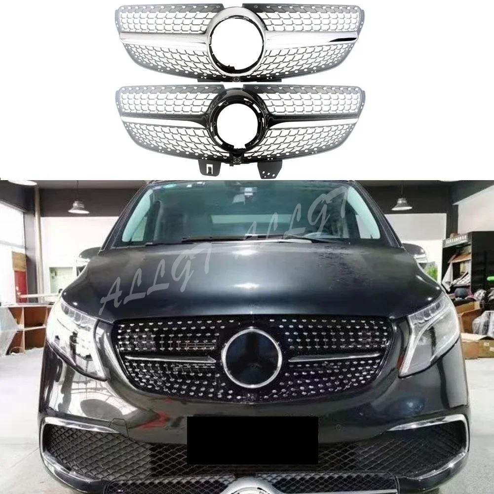 Car Front Racing Billet Bumper Grille Upper Facelift Grill For Mercedez-Benz V-Class W447 V220d V250d 2021+ Diamond