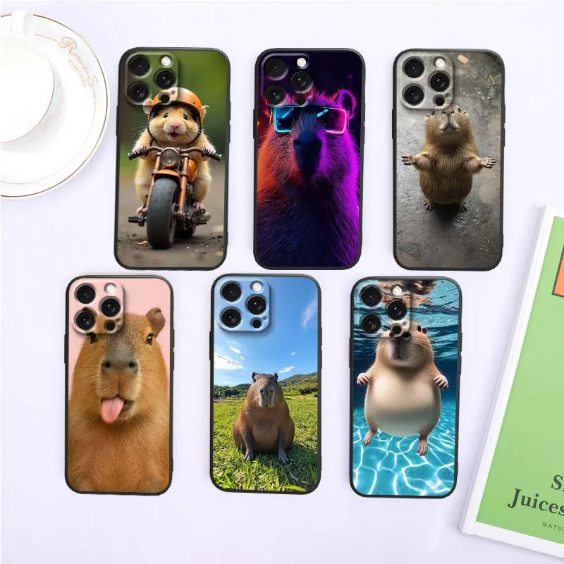 

Cute Capybara Popular Art Phone Case For Apple iPhone 17 16 16E 15 14 13 12 11 Air Pro Max Plus Black Soft Silicone Cover