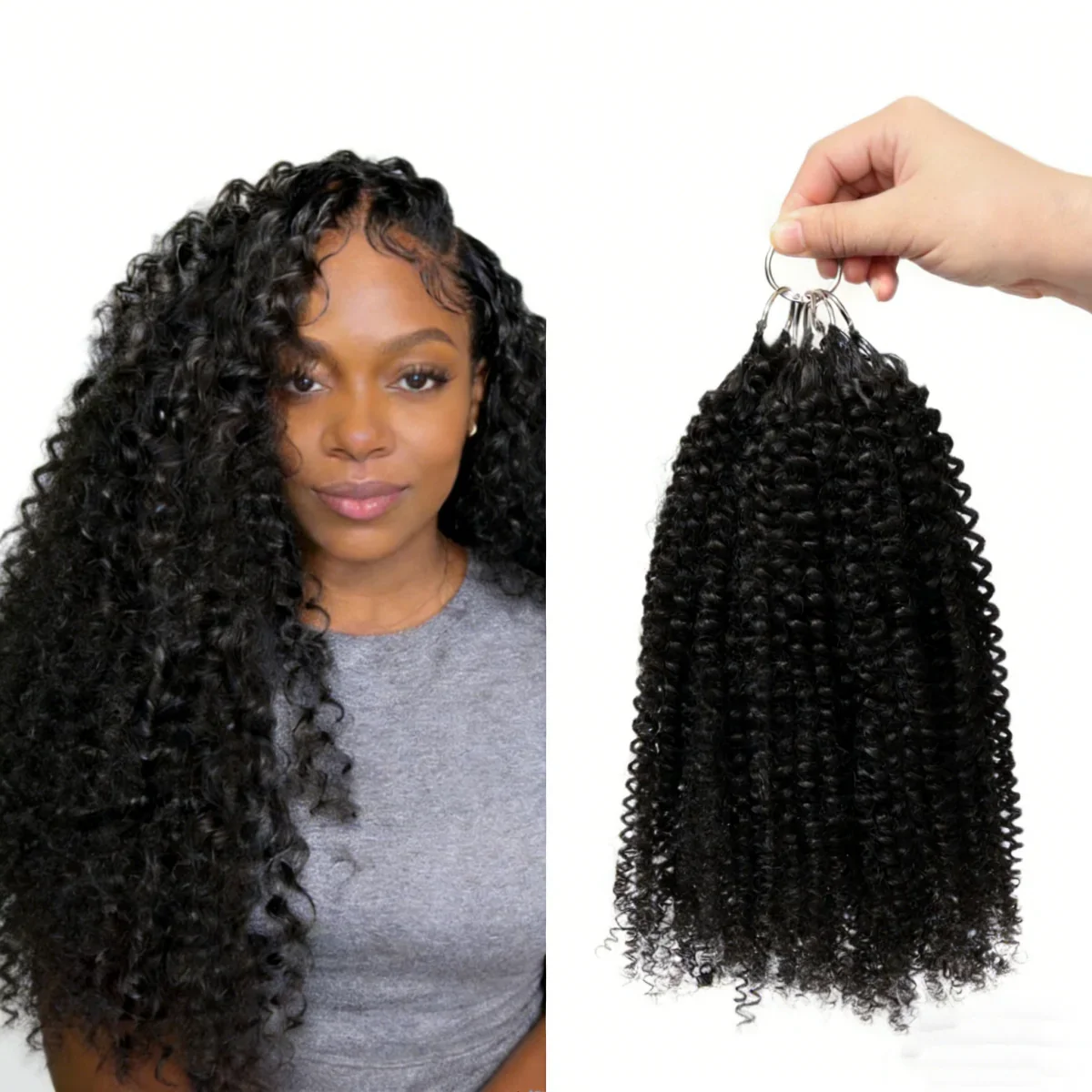 

BEEOS Kinky Curly Pre-Separated Feather Crochet 100% Human Hair Extensions Feather Crochet Pre-Separated Hnprocessed Hair ZH088