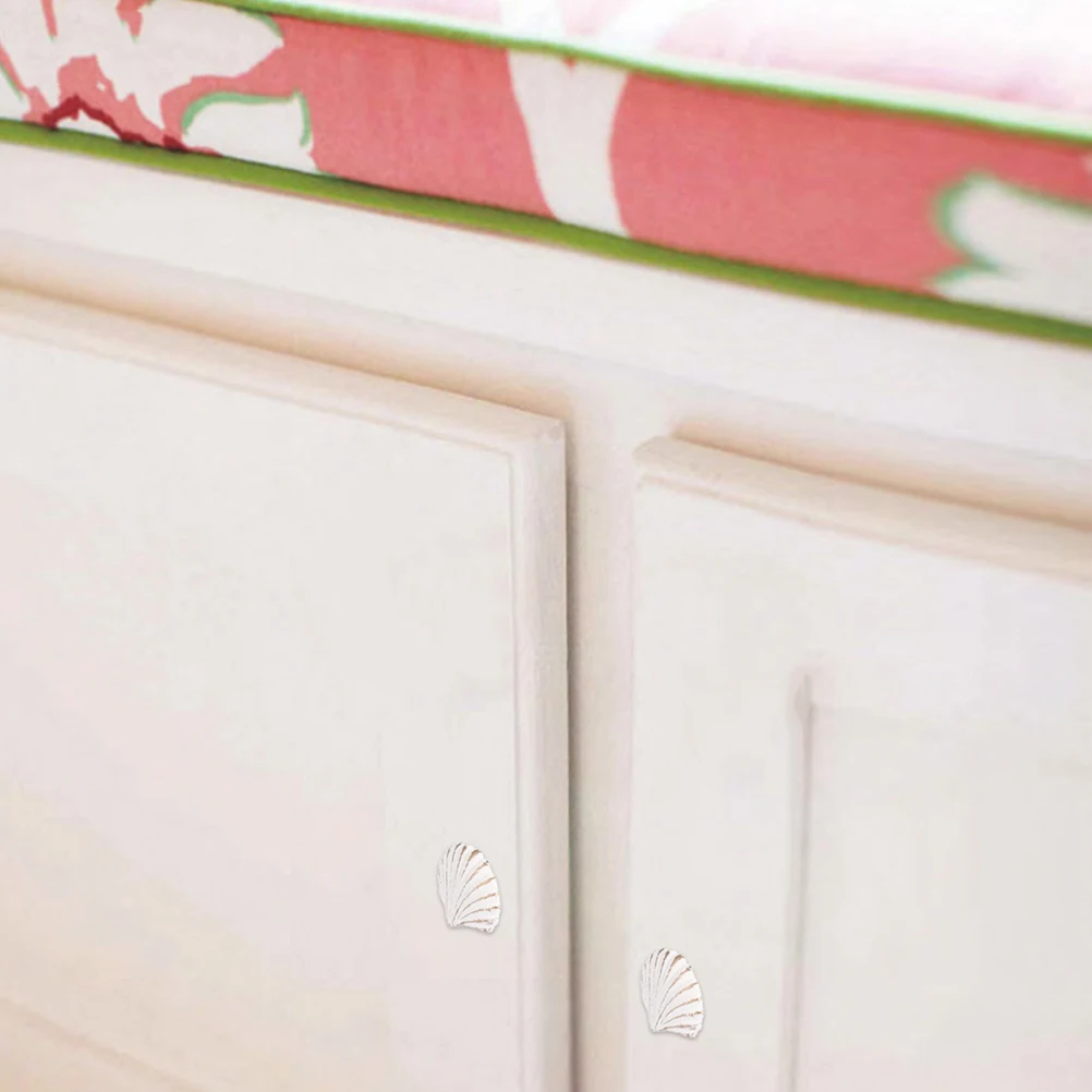 

2pcs Scallop Coastal Drawer Handles White Nautical Cabinet Knobs Pulls Wardrobe Furniture Hardware Closet Accessories