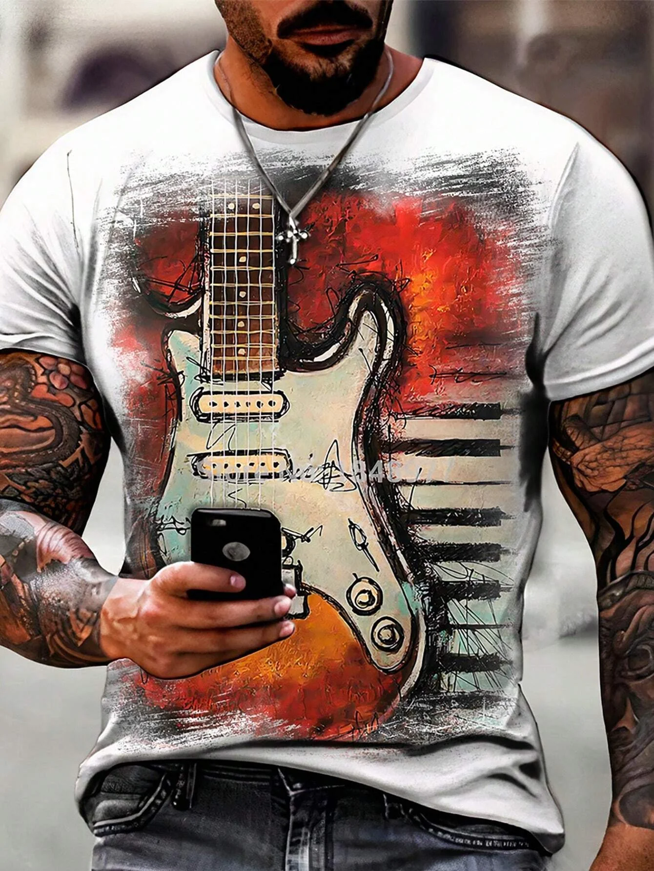 

Music Print T-shirt Men's Fashion Street T-shirt 3D Printing Casual Round Neck Short Sleeve T-shirt Hip Hop Men's T-shirt