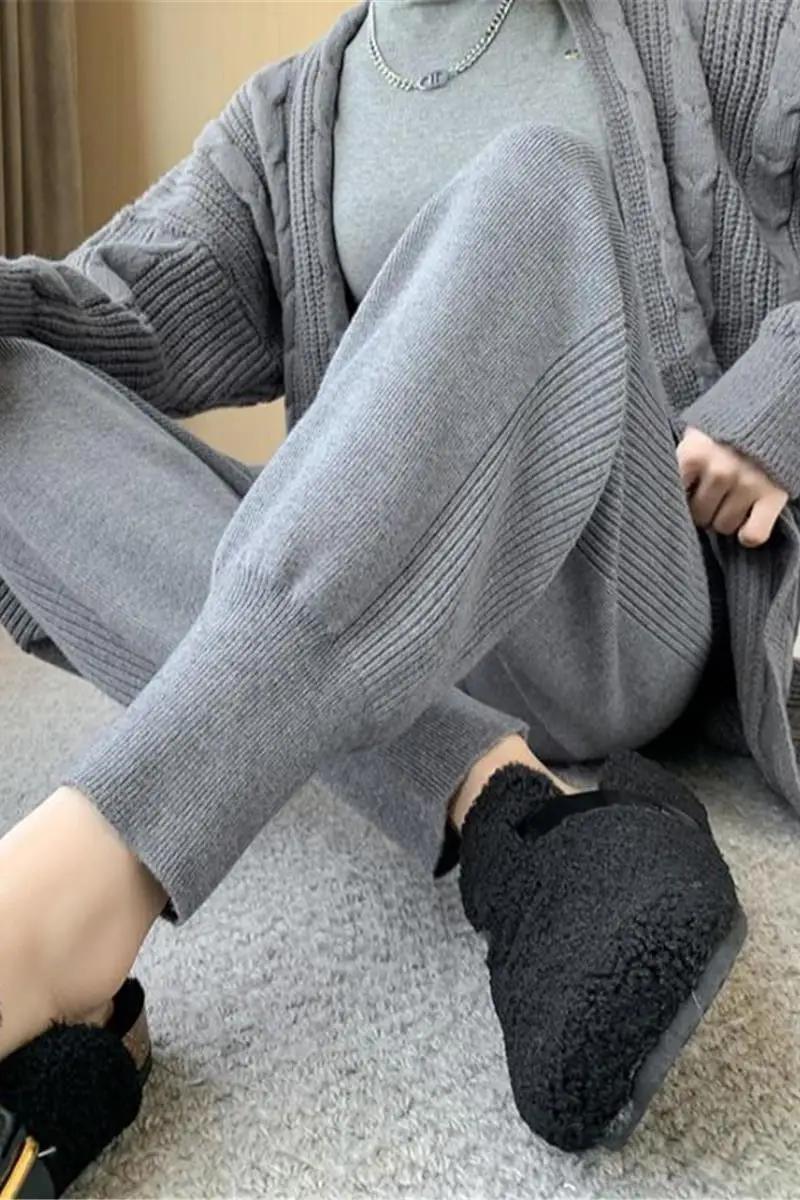 

Autumn Winter High Waist Cashmere Wide Leg Pants Women‘s Casual Drapey Wool Floor Length Women Pants Outdoor Knitted CQ33