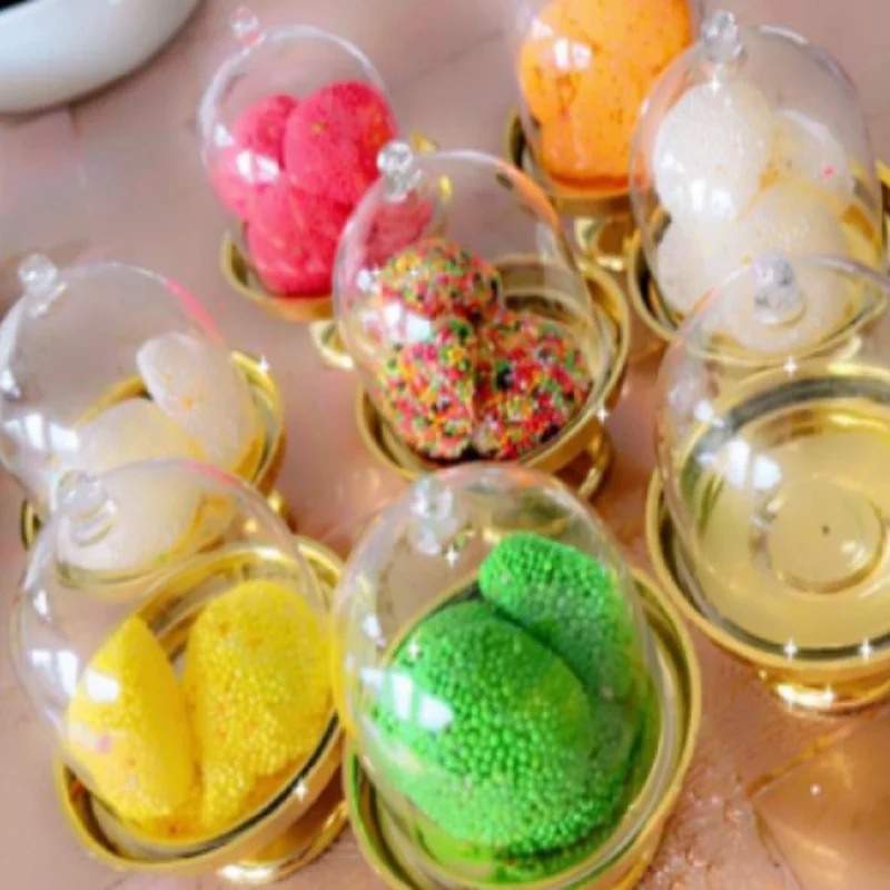 6/12pcs Mini Plastic Stand with Dome Plate Lid Box Pallet Bulk for Wedding Baby Shower Party Decoration Supplly Gift