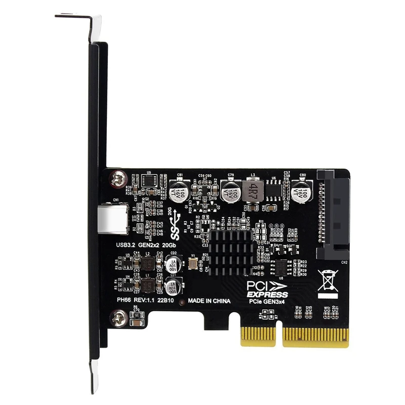 

PCIE To Type C USB3.2 Expansion Card PCI Express X4 To Type C Gen2x2 Riser Card 20Gbps Drive-Free Expansion Adapter Card