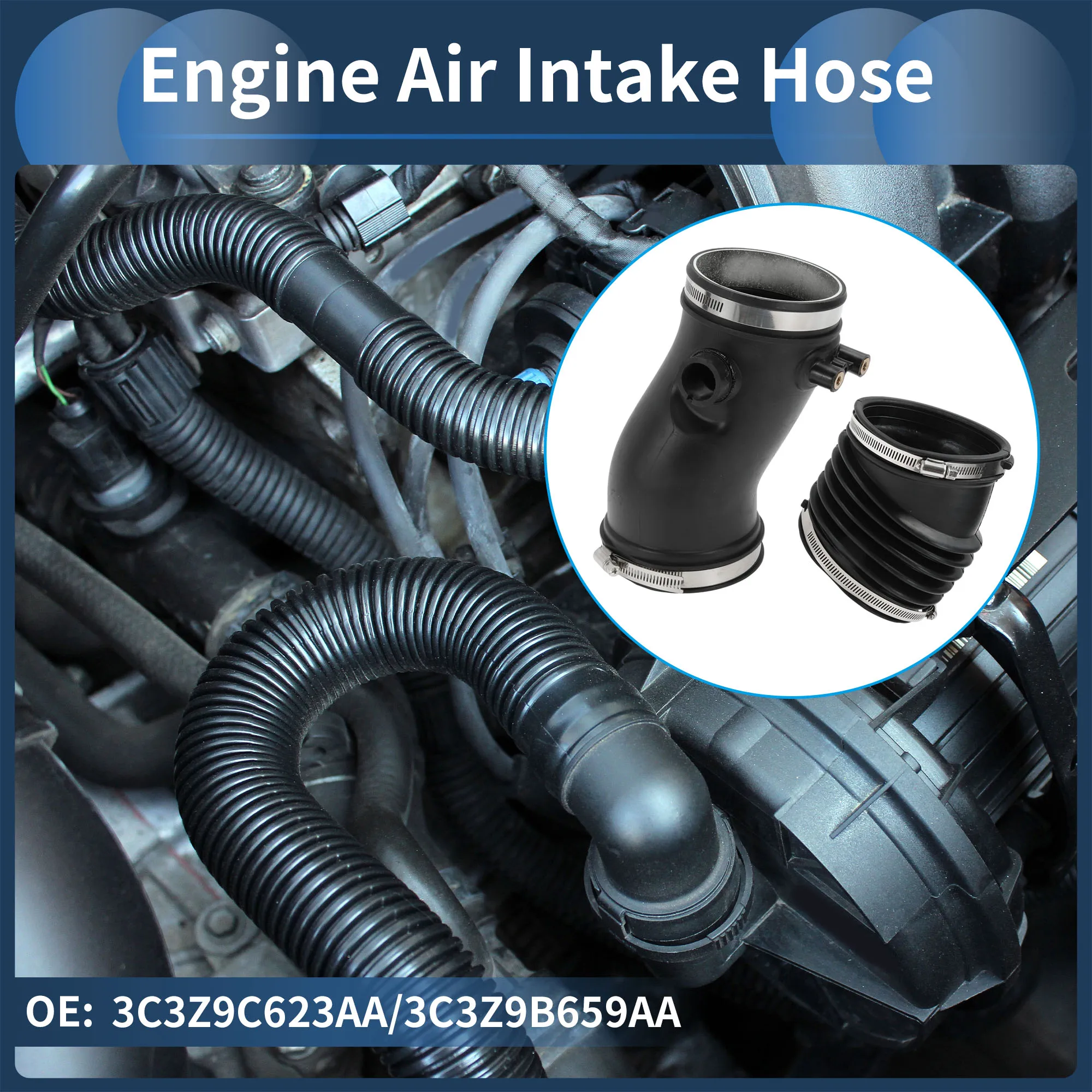 

Шланг воздухозаборника двигателя UXCELL для Ford F-250 Super Duty 6,0 л No 3C3Z9C623AA, 2 шт., зажим