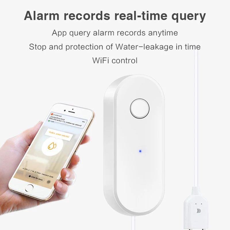 Tuya-Sensor de fugas de agua WiFi, Detector de inundación inteligente para el hogar, alarma de desbordamiento de cocina, aplicación de alertas en tiempo Real, línea de detección de 1 metro de largo