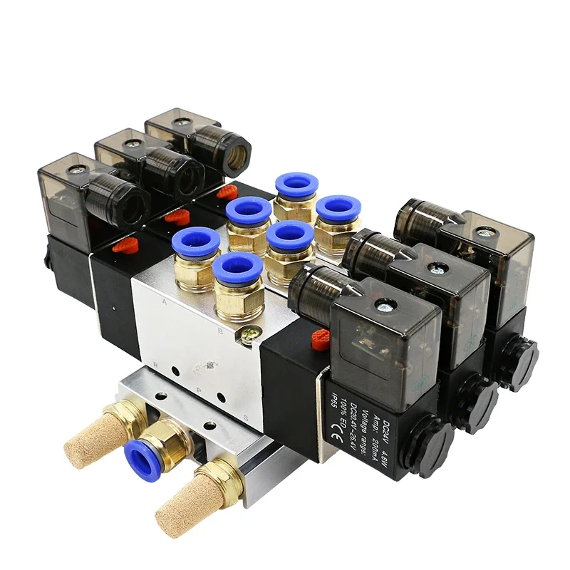 

4v320-10 Bidirectional Dual Head Control Valve Base Cylinder Two Position Five Way 24V