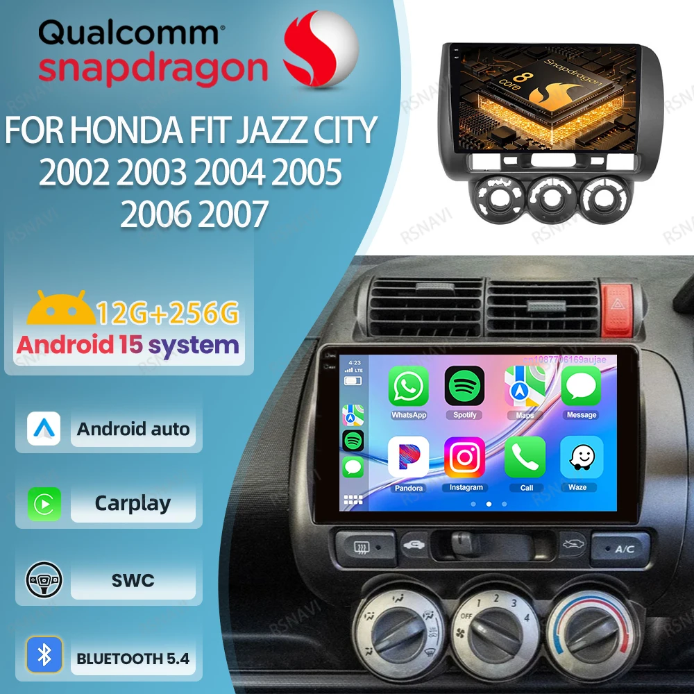 

Car Radio Android 15 For Honda Fit Jazz City 2002 2003 2004 2005 2006 2007 Multimedia Autoradio Stereo GPS 4G LTE 5G WIFI BT DSP