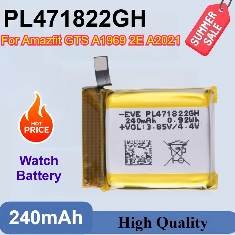 

Brand New PL471822GH 3.85V 240mAh Battery For Amazfit GTS A1969 2E A2021 Replacement Smart Watch Battery + Free Tools