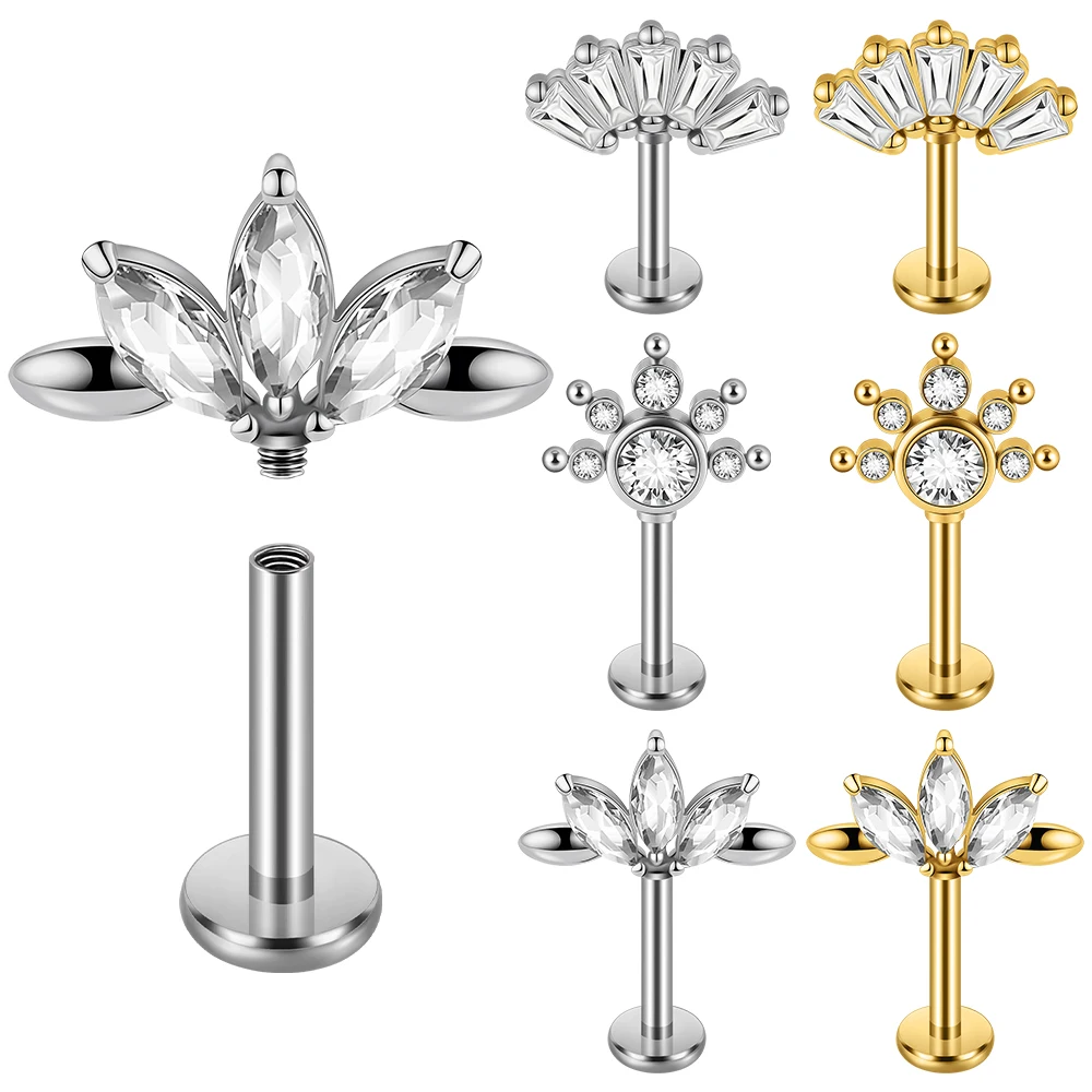 6 Stück Kronenförmiger runder Zirkonia-Ohrschmuck, Marquise Zirkonia Vertikalstecker Helix Piercing Knorpel Helix Stud Körperschmuck 16G