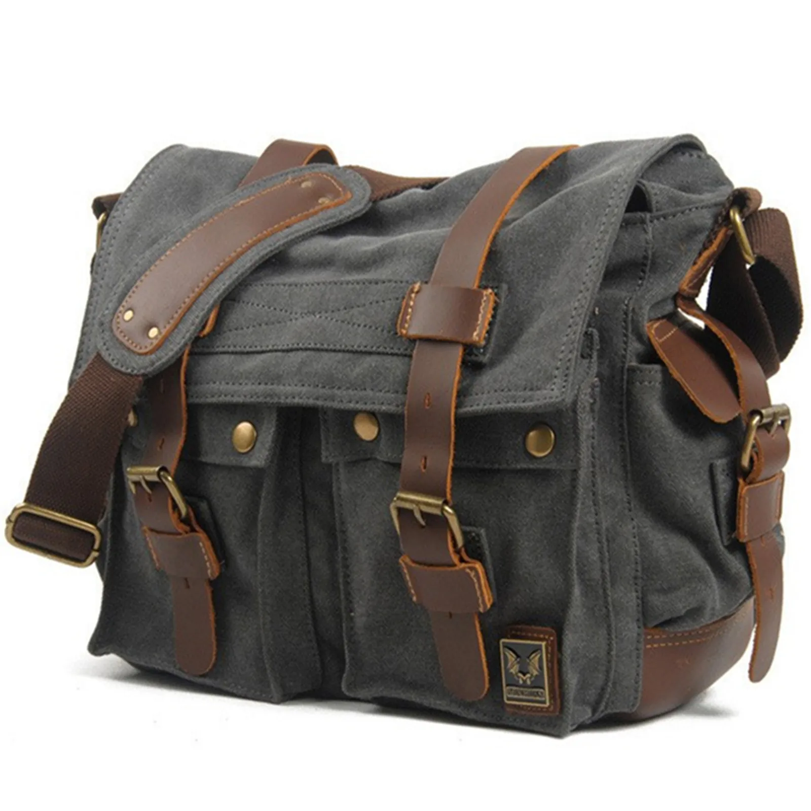 Outdoor Retro Shoulder Messenger Bags Business Computer Large Capacity Travel Waterproof Canvas Splicing Genuine Leather School