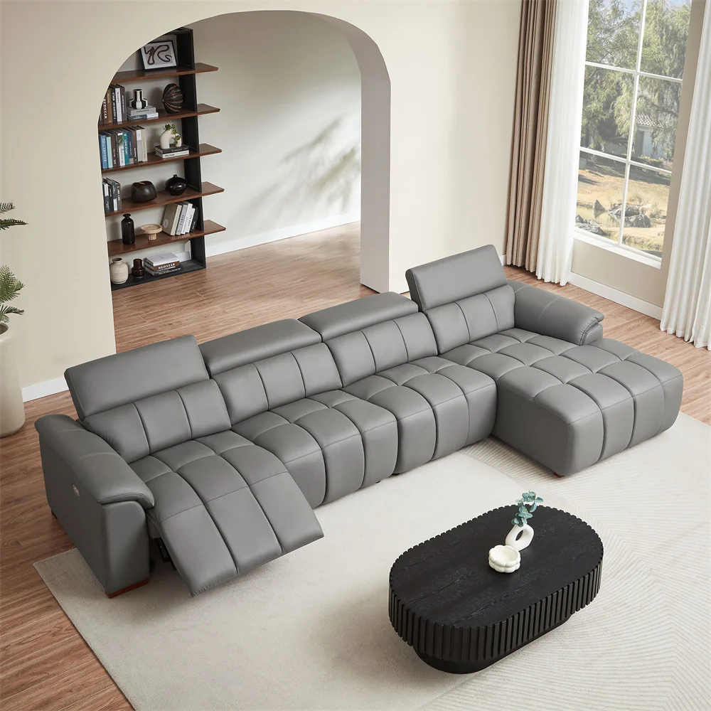 Custom Leather L Shaped Couch Lounge Multifunction Power Smart Recliner Electric Reclining Corner Sofa USB Headrest Footrest