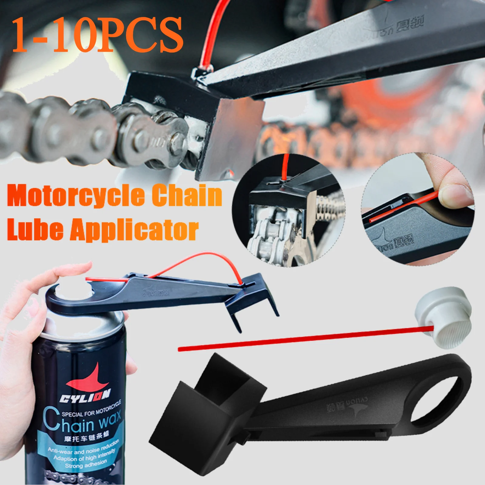 1-10 Set Motorcycle Lube Applicator Motorbike Chain Oiler Spray Gear Mess-Free Chain Wax Chain Cleaner Attachment for Motorcycle