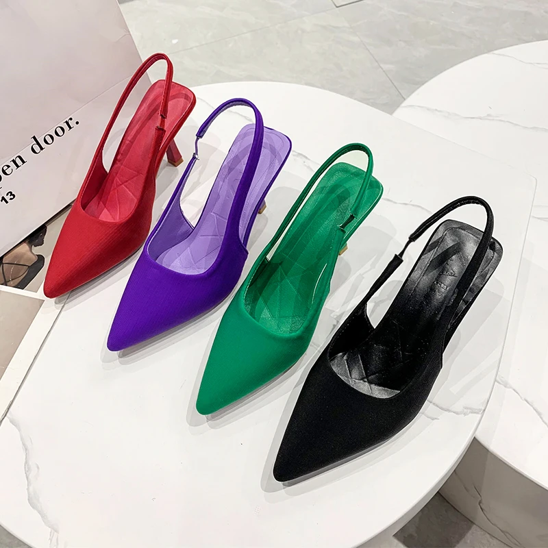 

Desiger Slingback Women Sandals High Heels Closed Toe Single Sandals Thin Mid-heeled Fashion Hollow Pointed Toe Women Sandals