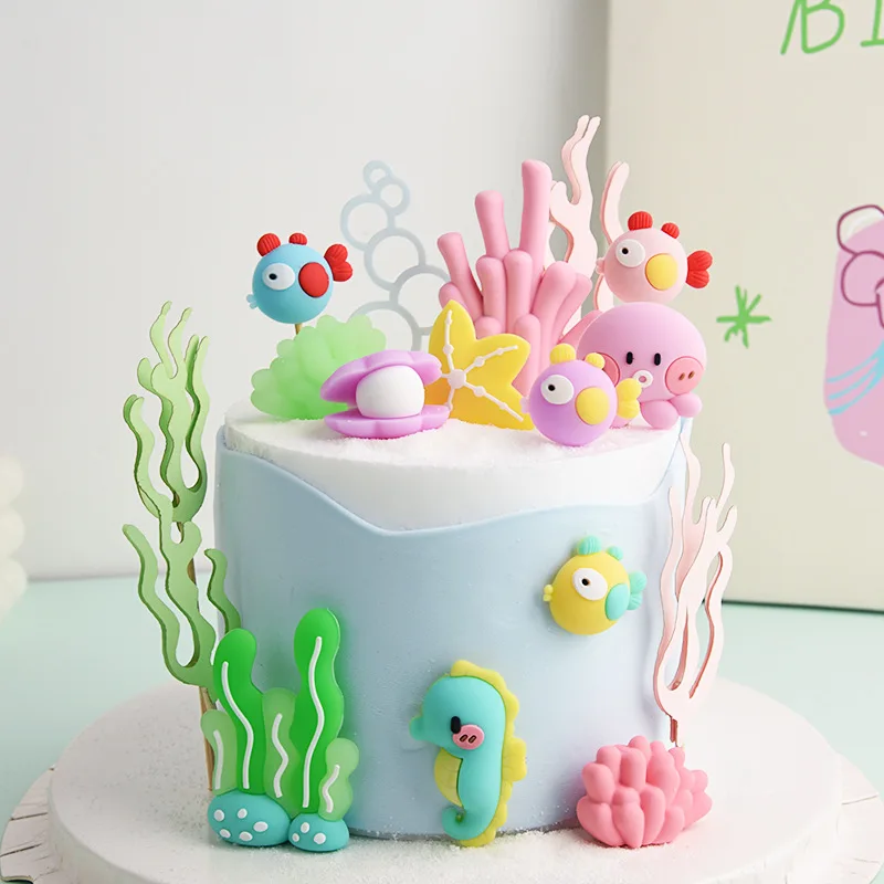 

Under The Sea Cake Decoration Ocean Animal Cake Topper Octopus Seahorse Ocean Life Cake Topper Kid Happy Birthday Party Supplies