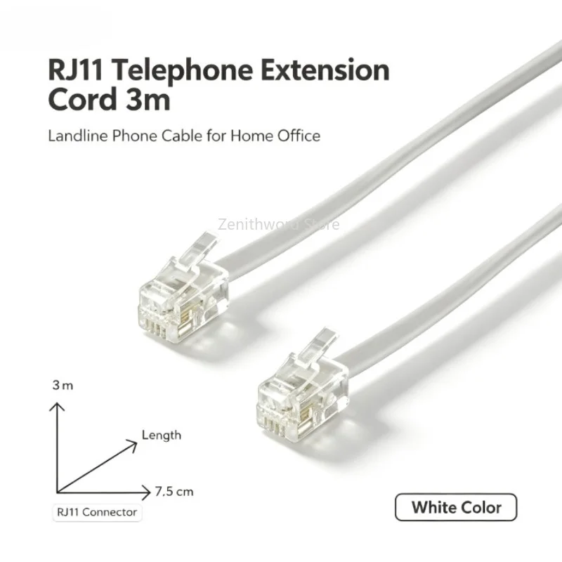 Cavo di prolunga telefonica RJ11, 3 metri, per telefoni fissi, fax e modem, ideale per uso domestico e in ufficio.