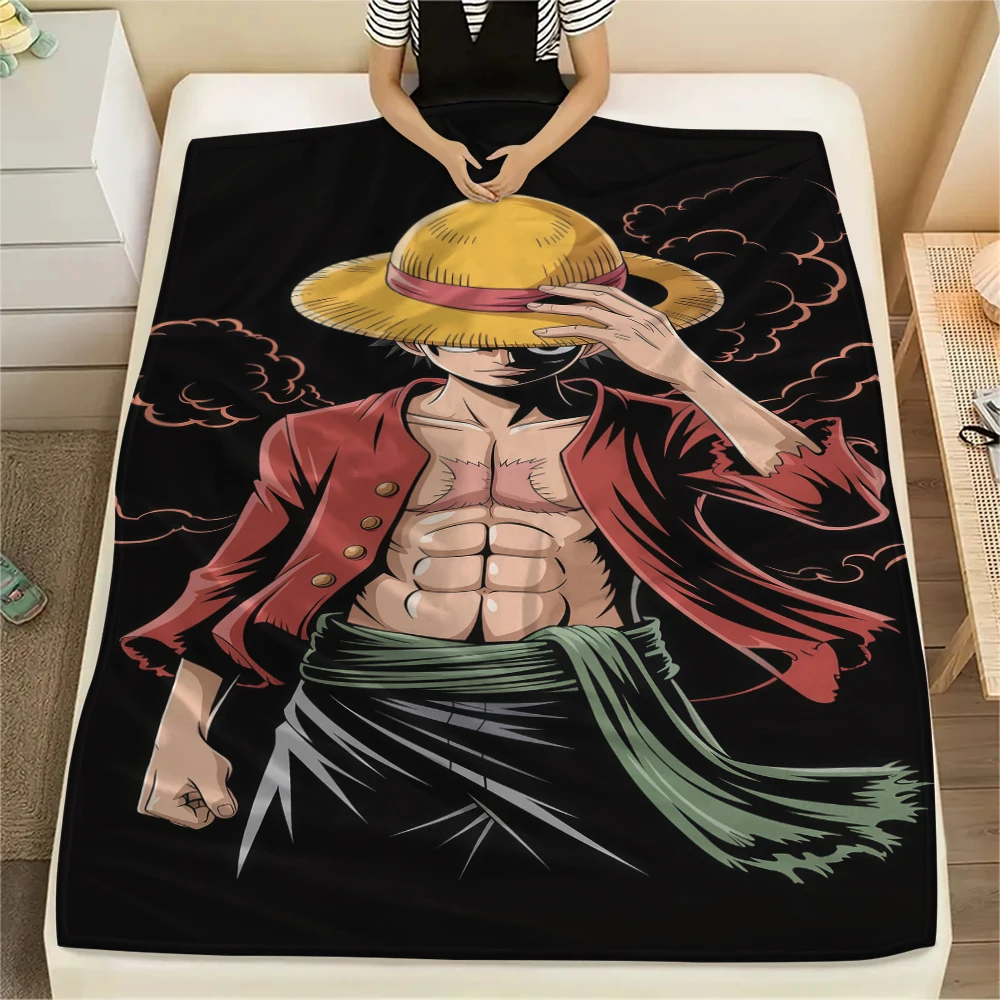 One Piece Monkey D. Luffy Flannel Blanket Eye-catching Printed Pattern Great For Sofa Bedroom Chair Bed Travel Picnic -HE34